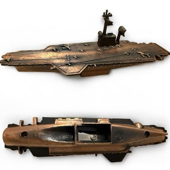 Vintage Aircraft Carrier Ship Pencil Sharpener – Bronze Tone – New - Picture 17 of 17